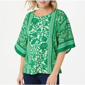 Bob Mackie Wearable Art Floral Top Womens XL Kelly Green Oversized Dolman Knit